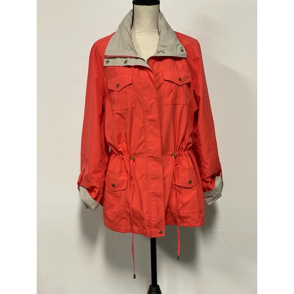 JM Collection Jackets & Blazers - JM Collection Lightweight Raincoat Jacket Coral Size L